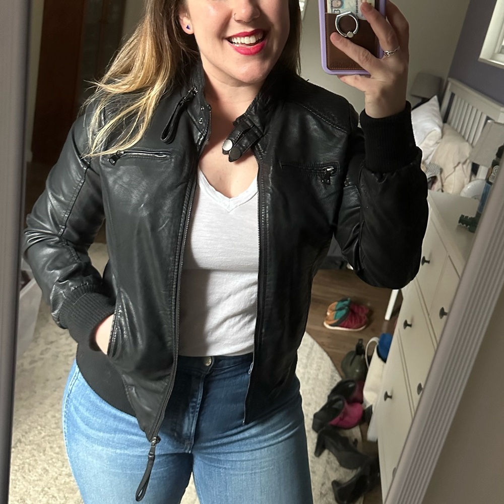 Ci Sono Black Faux Leather Moto Jacket Size Medium